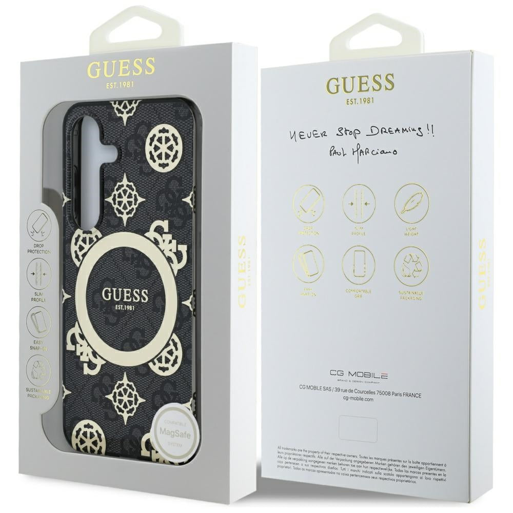 Husa MagSafe pentru Samsung Galaxy S25 S931, Guess, IML Peony On 4G Background , Neagra