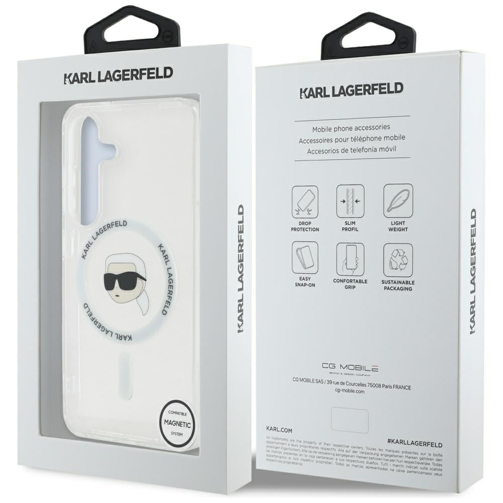 Husa MagSafe pentru Samsung Galaxy S25 S931, Karl Lagerfeld, IML Karl's Head, Alba