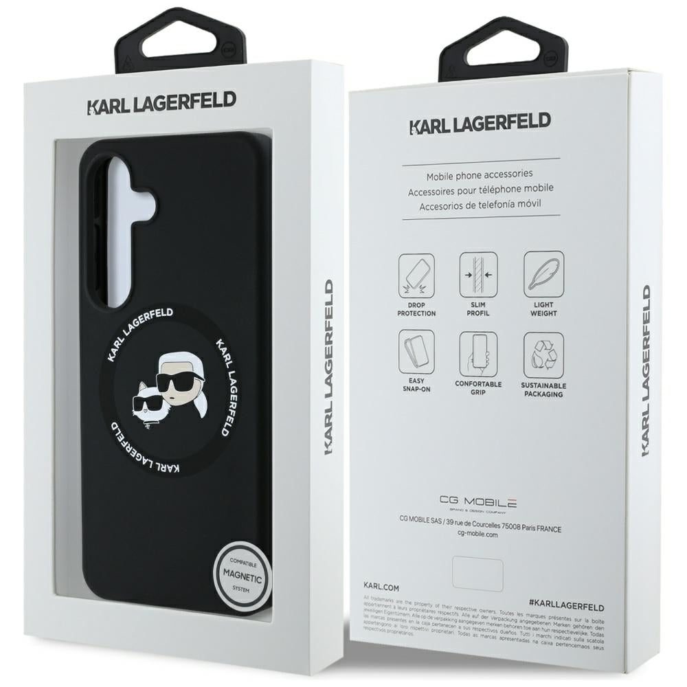 Husa MagSafe pentru Samsung Galaxy S25 S931, Karl Lagerfeld, Silicone Double Heads, Neagra