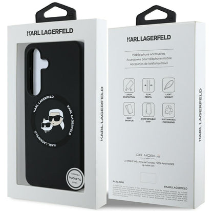 Husa MagSafe pentru Samsung Galaxy S25 S931, Karl Lagerfeld, Silicone Double Heads, Neagra