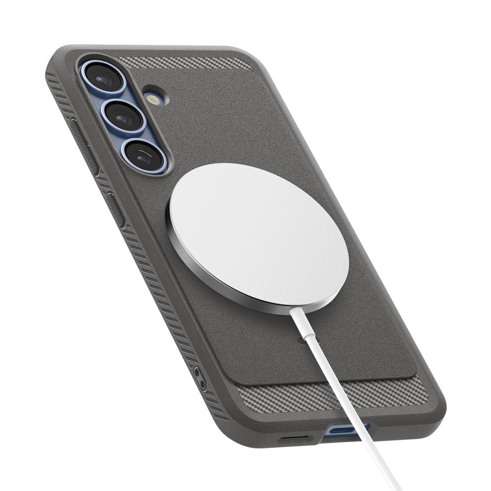 Husa MagSafe pentru Samsung Galaxy S25 S931, Spigen, Rugged Armor, Gri ACS08999