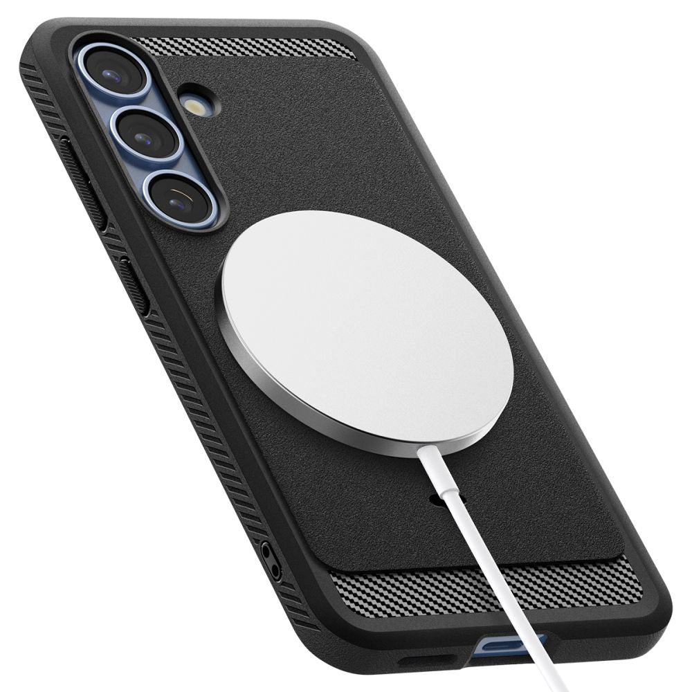 Husa MagSafe pentru Samsung Galaxy S25 S931, Spigen, Rugged Armor, Neagra Mata ACS08998