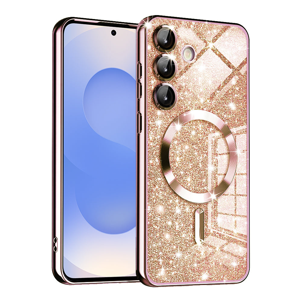 Husa MagSafe pentru Samsung Galaxy S25 S931, Techsuit, Luxury Glitter, Roz Aurie