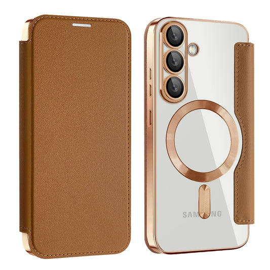 Husa MagSafe pentru Samsung Galaxy S25 S931, Techsuit, SmartMag Book, Maro