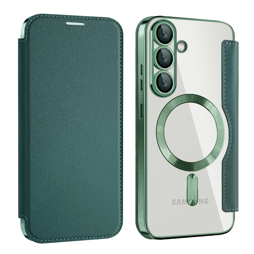 Husa MagSafe pentru Samsung Galaxy S25 S931, Techsuit, SmartMag Book, Verde