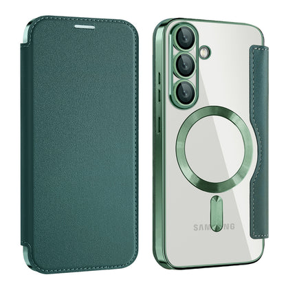 Husa MagSafe pentru Samsung Galaxy S25 S931, Techsuit, SmartMag Book, Verde