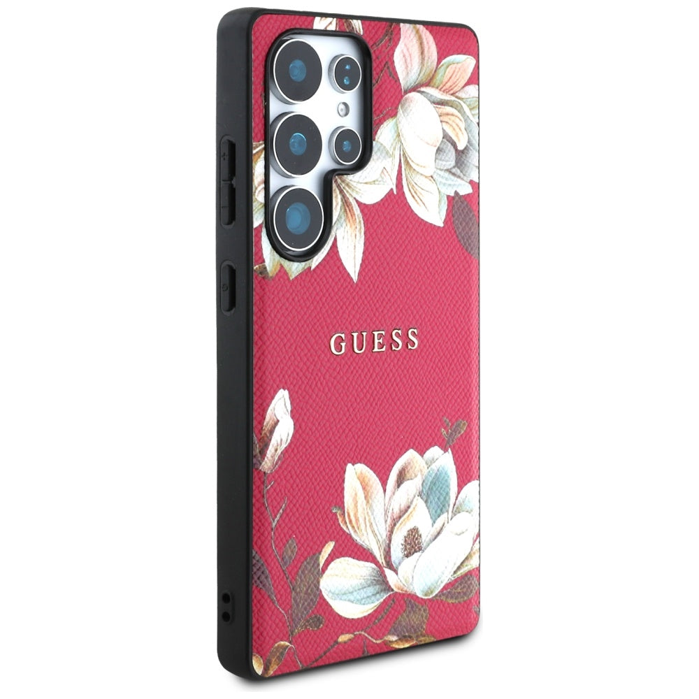 Husa MagSafe pentru Samsung Galaxy S25 Ultra S938, Guess, Grained Flowers, Fucsia
