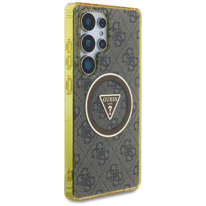 Husa MagSafe pentru Samsung Galaxy S25 Ultra S938, Guess, IML Glitter 4G Circle Triangle, Maro