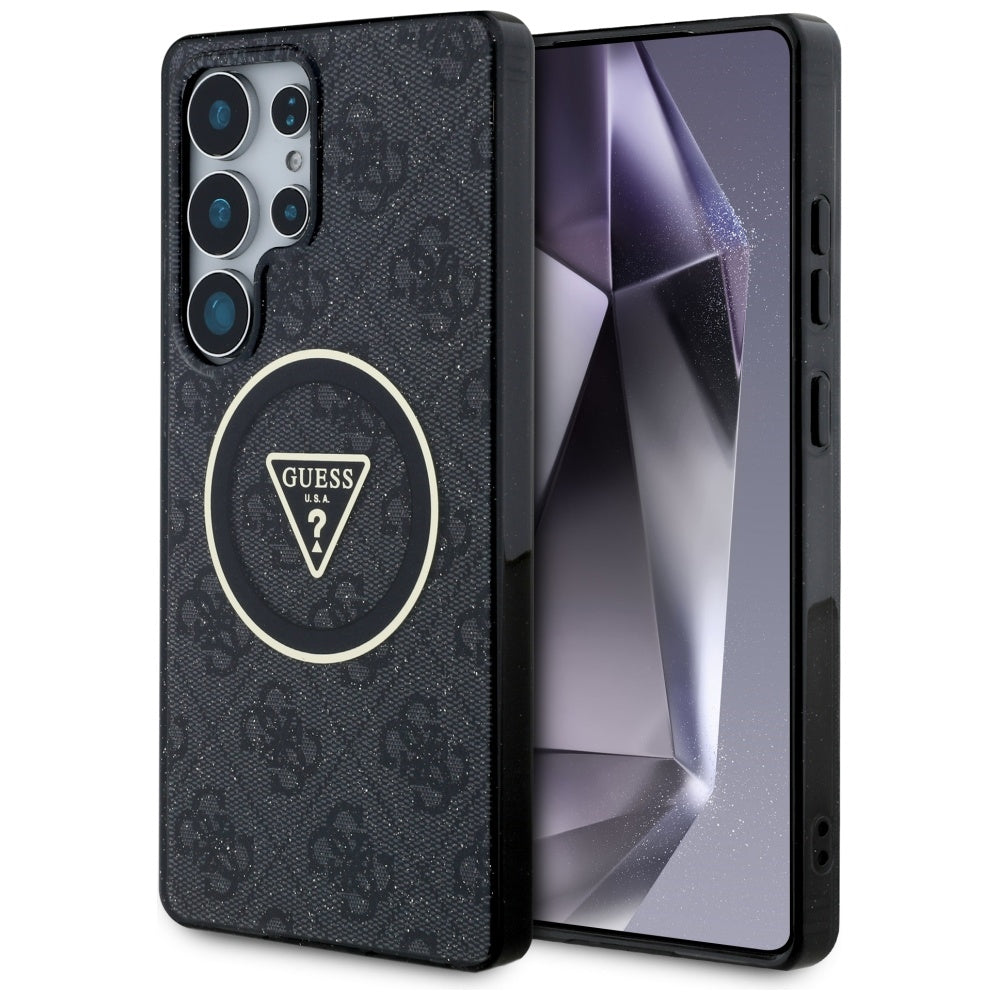 Husa MagSafe pentru Samsung Galaxy S25 Ultra S938, Guess, IML Glitter 4G Circle Triangle, Neagra