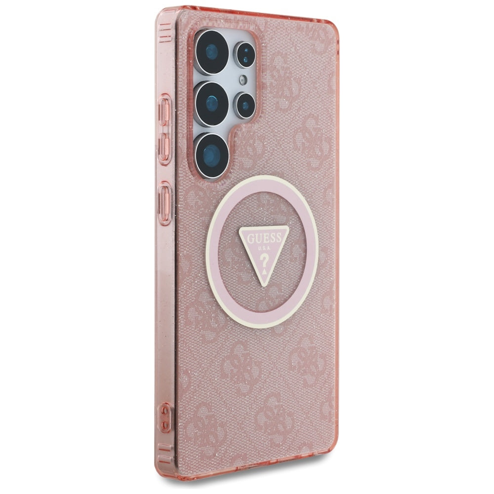 Husa MagSafe pentru Samsung Galaxy S25 Ultra S938, Guess, IML Glitter 4G Circle Triangle, Roz
