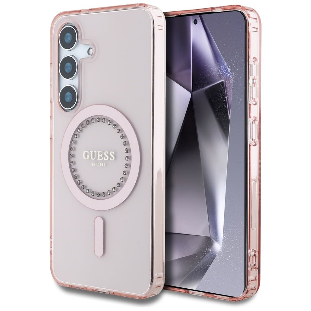 Husa MagSafe pentru Samsung Galaxy S25 S931, Guess, IML Rhinestone, Roz