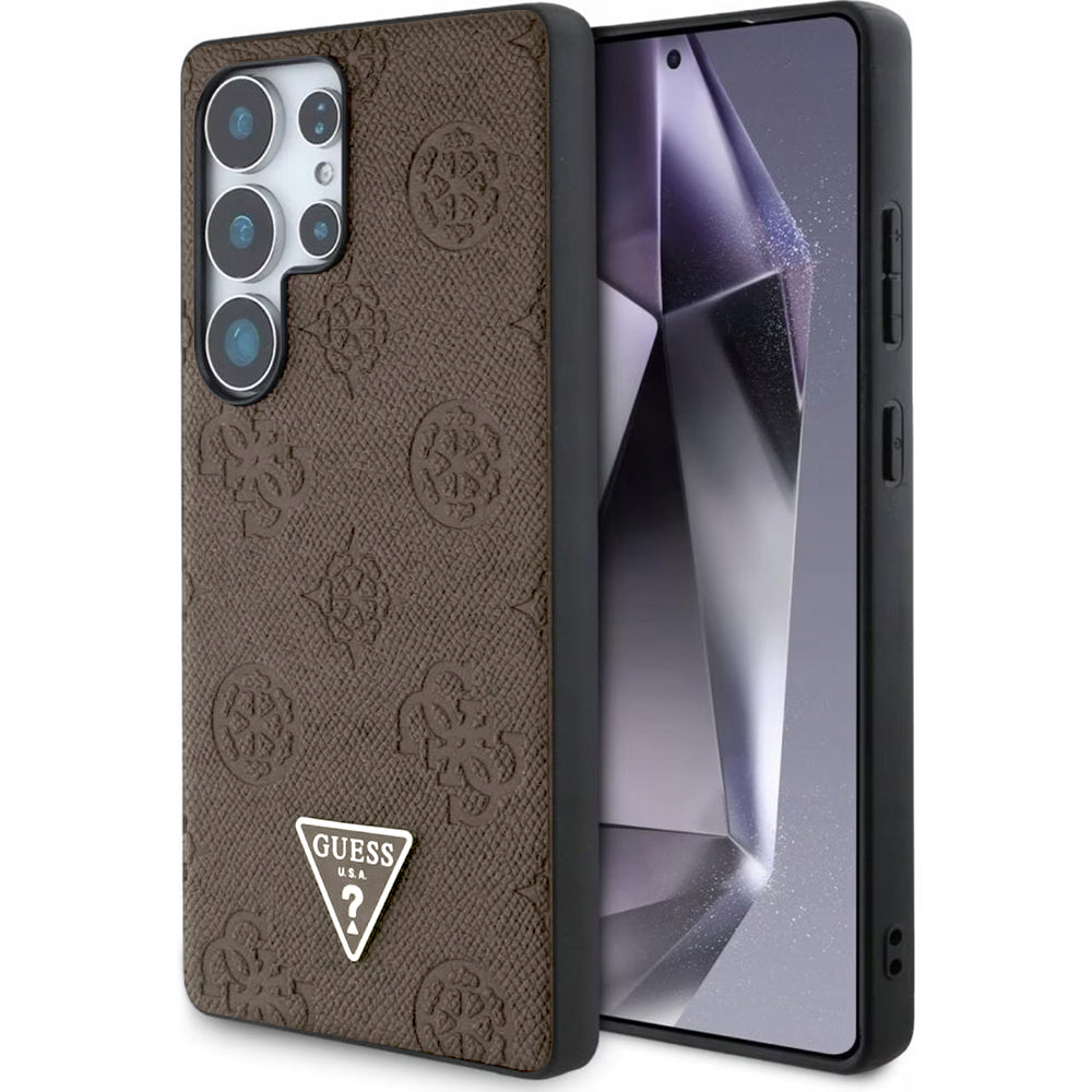 Husa MagSafe pentru Samsung Galaxy S25 Ultra S938, Guess, Peony Grained Hot Stamp Triangle , Maro