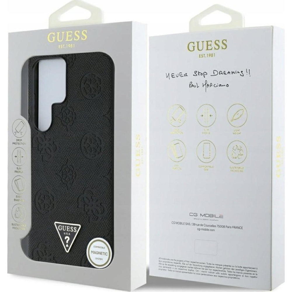 Husa MagSafe pentru Samsung Galaxy S25 Ultra S938, Guess, Peony Grained Hot Stamp Triangle , Maro