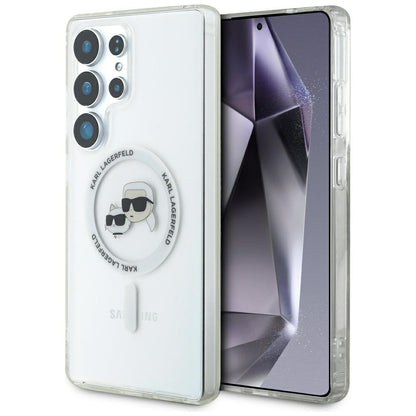 Husa MagSafe pentru Samsung Galaxy S25 Ultra S938, Karl Lagerfeld, IML Metal Karl & Choupette's Heads, Alba
