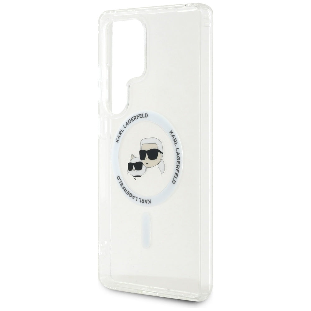 Husa MagSafe pentru Samsung Galaxy S25 Ultra S938, Karl Lagerfeld, IML Metal Karl & Choupette's Heads, Alba