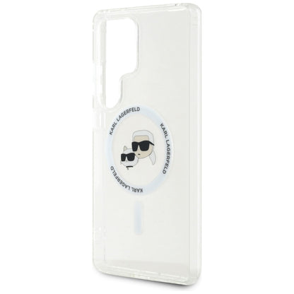 Husa MagSafe pentru Samsung Galaxy S25 Ultra S938, Karl Lagerfeld, IML Metal Karl & Choupette's Heads, Alba