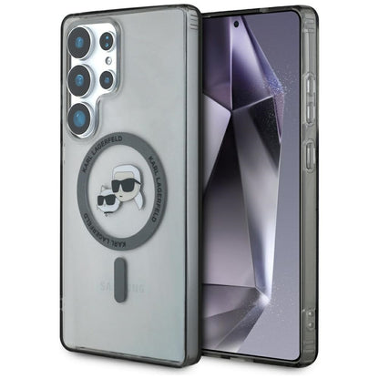 Husa MagSafe pentru Samsung Galaxy S25 Ultra S938, Karl Lagerfeld, IML Metal Karl & Choupette's Heads, Neagra