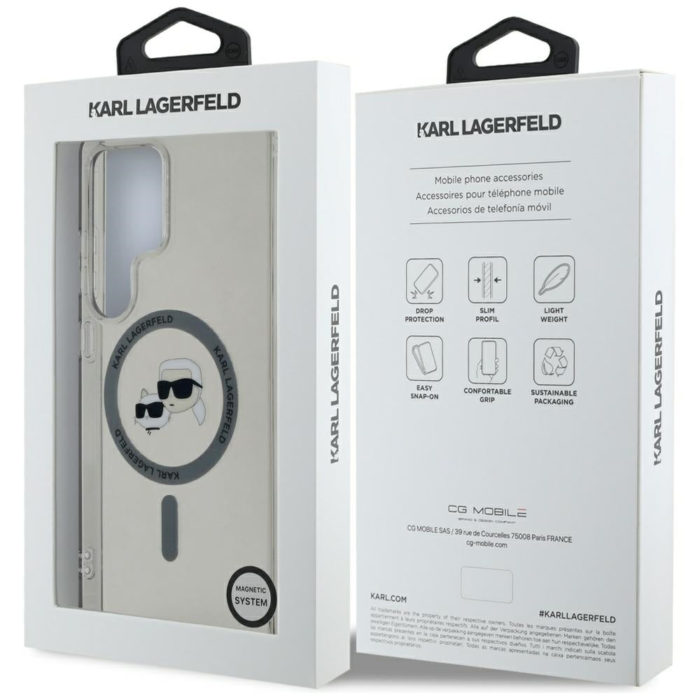 Husa MagSafe pentru Samsung Galaxy S25 Ultra S938, Karl Lagerfeld, IML Metal Karl & Choupette's Heads, Neagra