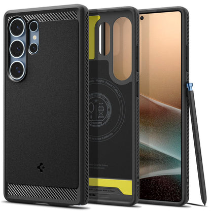 Husa MagSafe pentru Samsung Galaxy S25 Ultra S938, Spigen, Rugged Armor, Neagra Mata ACS08951