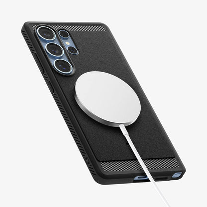 Husa MagSafe pentru Samsung Galaxy S25 Ultra S938, Spigen, Rugged Armor, Neagra Mata ACS08951