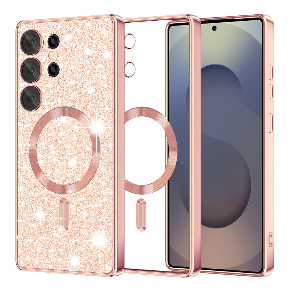 Husa MagSafe pentru Samsung Galaxy S25 Ultra S938, Techsuit, Luxury Glitter, Roz Aurie