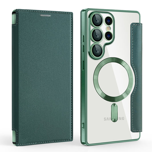 Husa MagSafe pentru Samsung Galaxy S25 Ultra S938, Techsuit, SmartMag Book, Verde