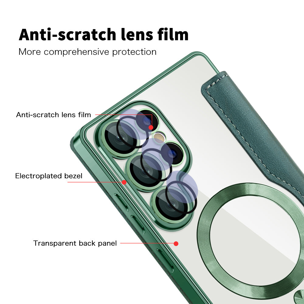 Husa MagSafe pentru Samsung Galaxy S25 Ultra S938, Techsuit, SmartMag Book, Verde