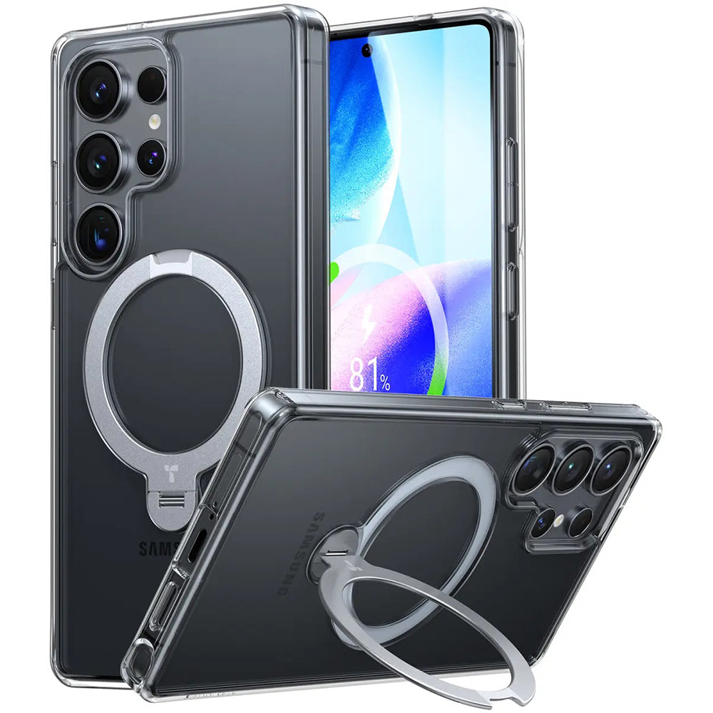 Husa MagSafe pentru Samsung Galaxy S25 Ultra S938, Torras, Ostand Spin, Transparenta