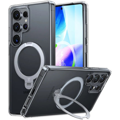 Husa MagSafe pentru Samsung Galaxy S25 Ultra S938, Torras, Ostand Spin, Transparenta