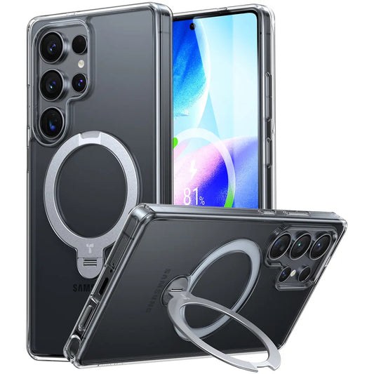 Husa MagSafe pentru Samsung Galaxy S25 Ultra S938, Torras, Ostand Spin, Transparenta