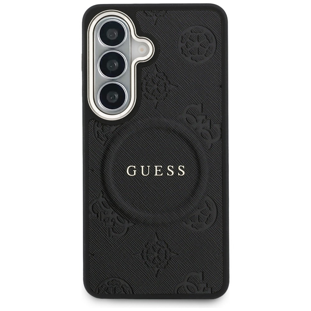 Husa MagSafe pentru Samsung Galaxy S26 Plus S947, GUESS, Saffiano Peony Embossed Ring, Neagra