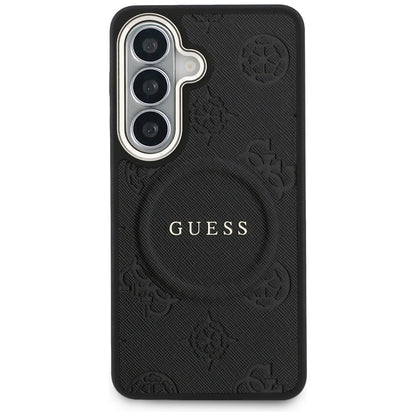 Husa MagSafe pentru Samsung Galaxy S26 Plus S947, GUESS, Saffiano Peony Embossed Ring, Neagra