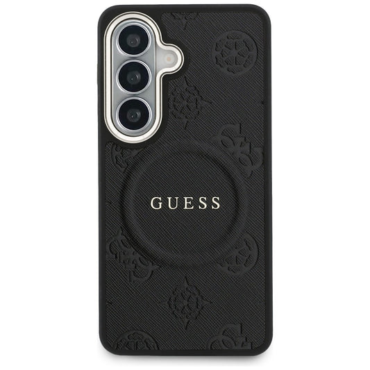 Husa MagSafe pentru Samsung Galaxy S26 Plus S947, GUESS, Saffiano Peony Embossed Ring, Neagra