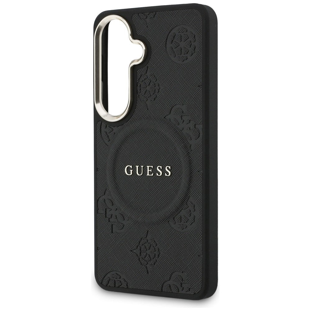 Husa MagSafe pentru Samsung Galaxy S26 Plus S947, GUESS, Saffiano Peony Embossed Ring, Neagra