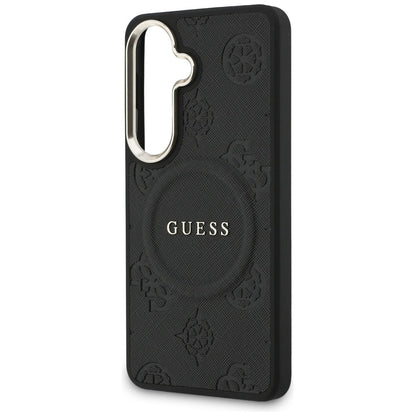 Husa MagSafe pentru Samsung Galaxy S26 Plus S947, GUESS, Saffiano Peony Embossed Ring, Neagra