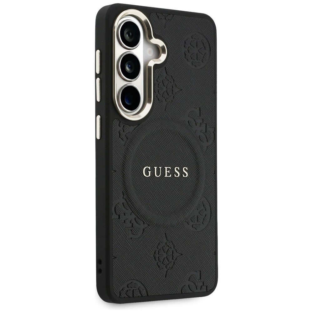 Husa MagSafe pentru Samsung Galaxy S26 Plus S947, GUESS, Saffiano Peony Embossed Ring, Neagra