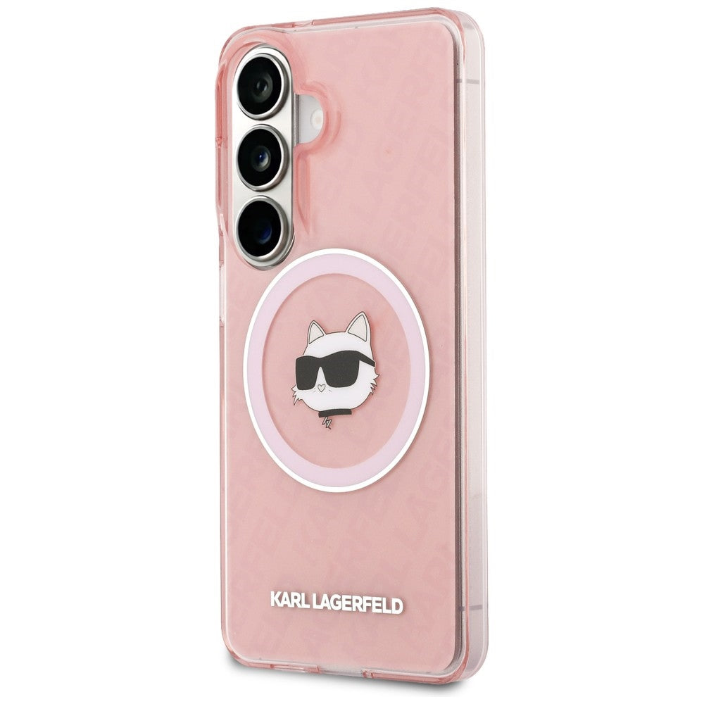Husa MagSafe pentru Samsung Galaxy S26 Plus S947, Karl Lagerfeld, IML Choupette Head on KL Repeated Logo, Roz