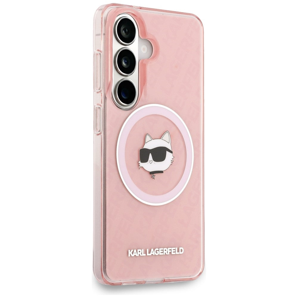 Husa MagSafe pentru Samsung Galaxy S26 Plus S947, Karl Lagerfeld, IML Choupette Head on KL Repeated Logo, Roz