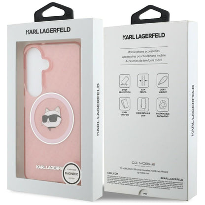 Husa MagSafe pentru Samsung Galaxy S26 Plus S947, Karl Lagerfeld, IML Choupette Head on KL Repeated Logo, Roz