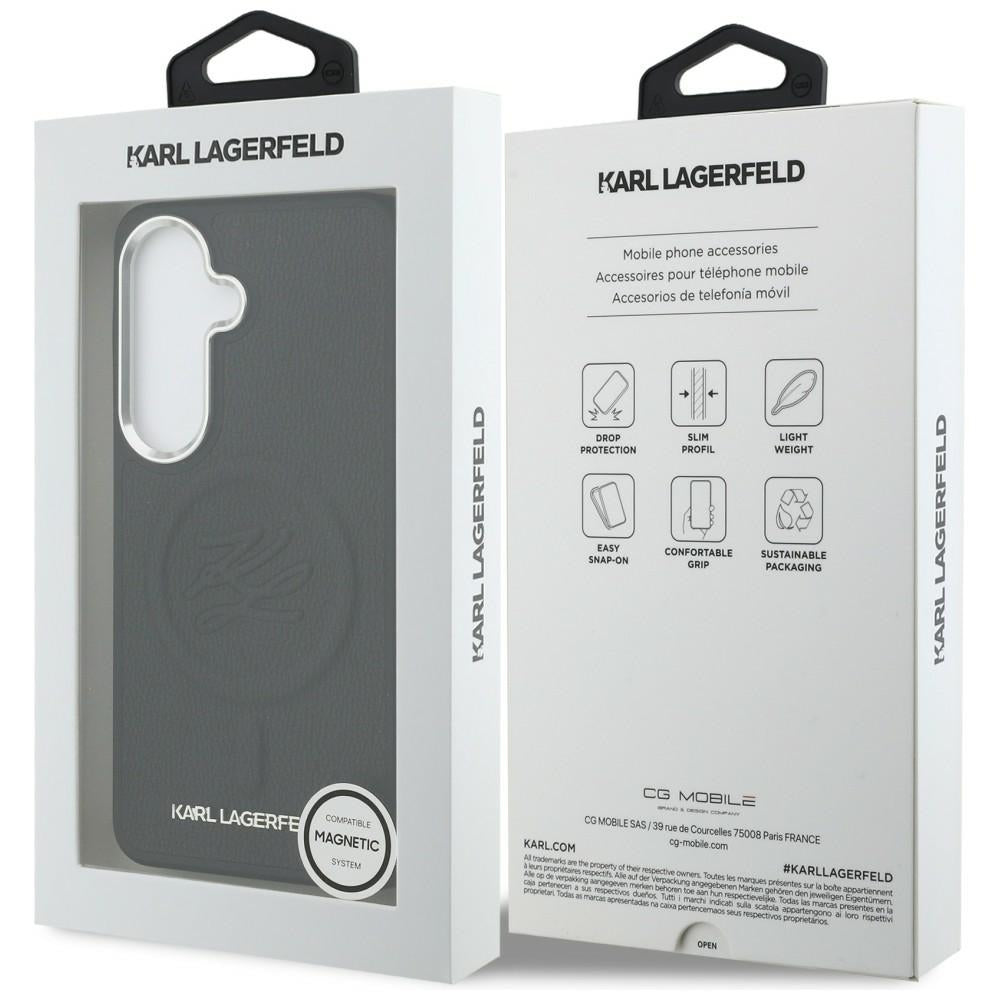 Husa MagSafe pentru Samsung Galaxy S26 Plus S947, Karl Lagerfeld, Initial Logo Debossed, Neagra