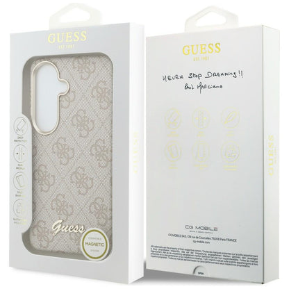 Husa MagSafe pentru Samsung Galaxy S26 S942, Guess, 4G Script Logo, Roz