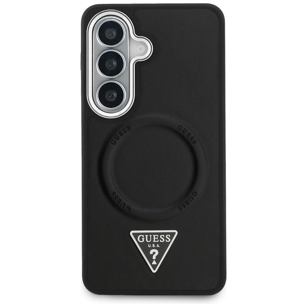 Husa MagSafe pentru Samsung Galaxy S26 S942, Guess, Embossed Ring Triangle Logo, Neagra