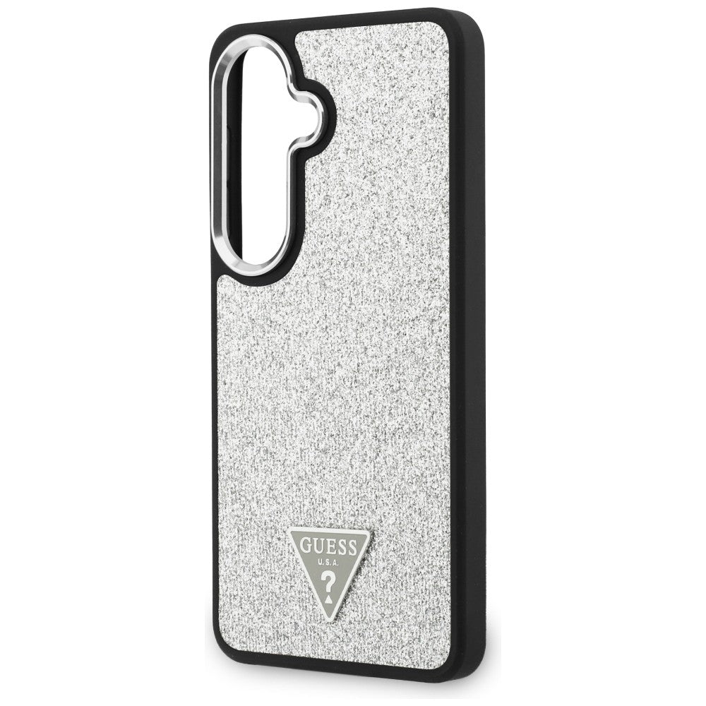 Husa MagSafe pentru Samsung Galaxy S26 S942, Guess, Fixed Glitter Triangle Logo, Argintie
