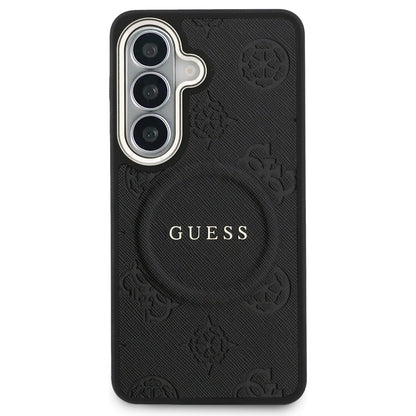 Husa MagSafe pentru Samsung Galaxy S26 S942, Guess, Saffiano Peony Embossed Ring, Neagra