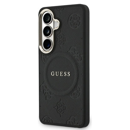 Husa MagSafe pentru Samsung Galaxy S26 S942, Guess, Saffiano Peony Embossed Ring, Neagra