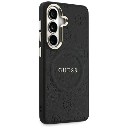 Husa MagSafe pentru Samsung Galaxy S26 S942, Guess, Saffiano Peony Embossed Ring, Neagra