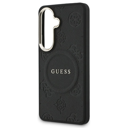 Husa MagSafe pentru Samsung Galaxy S26 S942, Guess, Saffiano Peony Embossed Ring, Neagra