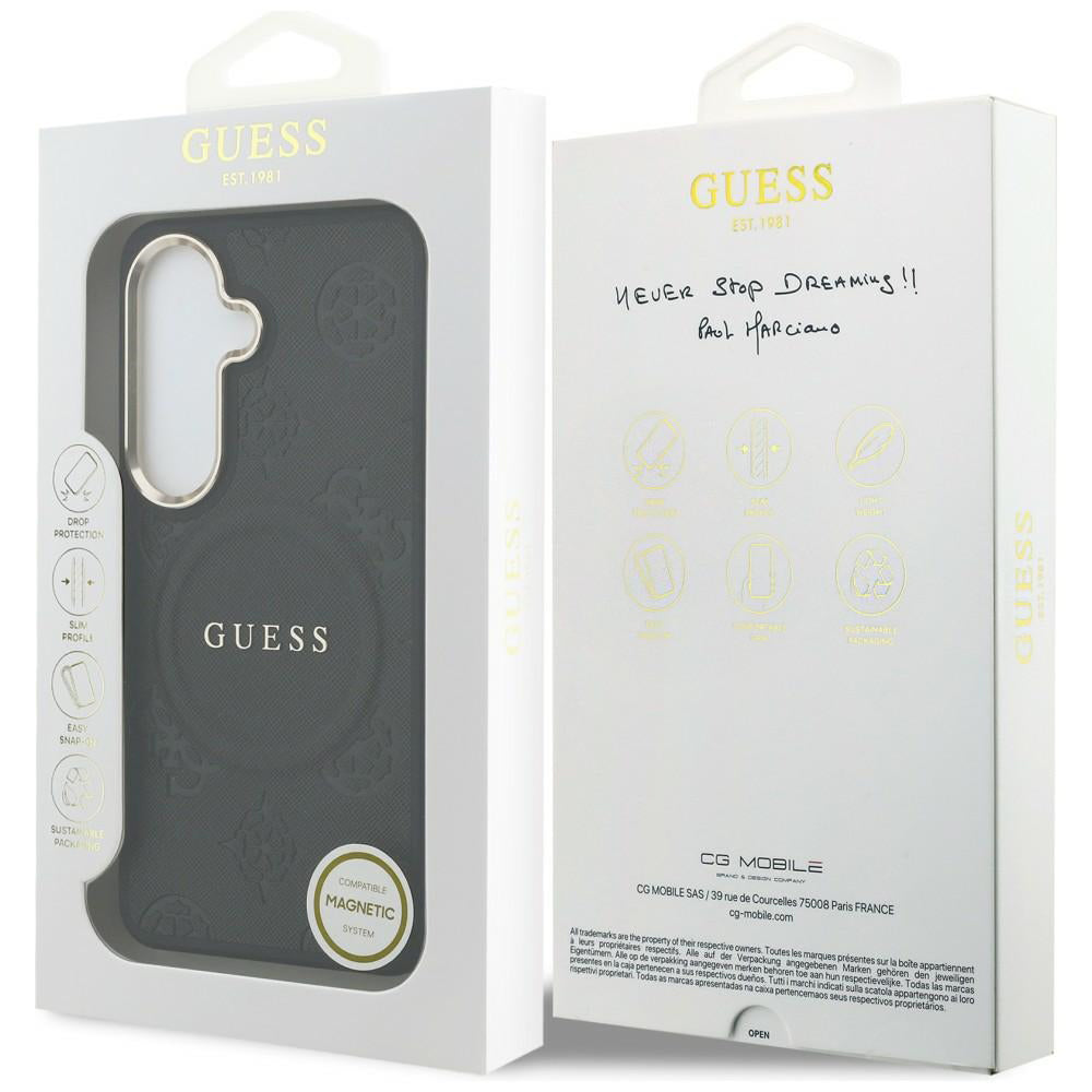 Husa MagSafe pentru Samsung Galaxy S26 S942, Guess, Saffiano Peony Embossed Ring, Neagra