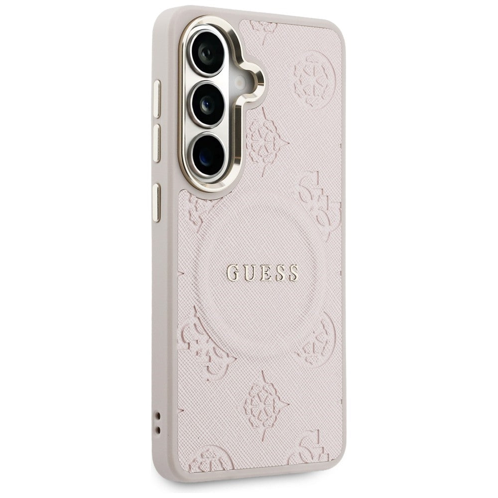 Husa MagSafe pentru Samsung Galaxy S26 S942, Guess, Saffiano Peony Embossed Ring, Roz