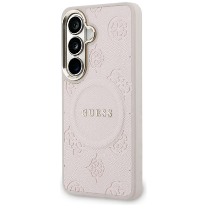 Husa MagSafe pentru Samsung Galaxy S26 S942, Guess, Saffiano Peony Embossed Ring, Roz